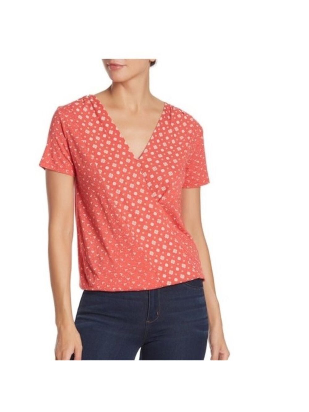 Lucky Brand Mixed Print Surplice Neck Top
